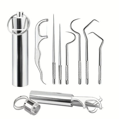 1Set Stainless Steel Toothpick Set Tooth Flossing Reusable Toothpicks Portable Toothpick Floss Teeth Cleaner Oral Cleaning Tools