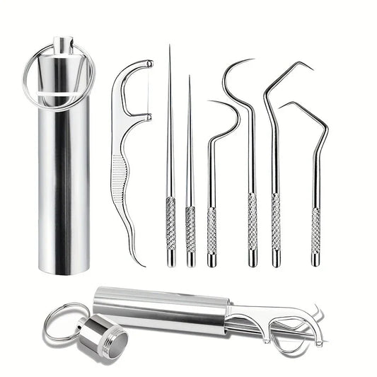 1Set Stainless Steel Toothpick Set Tooth Flossing Reusable Toothpicks Portable Toothpick Floss Teeth Cleaner Oral Cleaning Tools